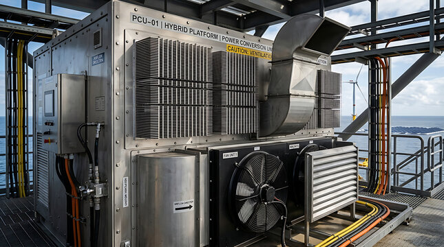 Industrial power conversion unit with prominent cooling fins and ventilation systems