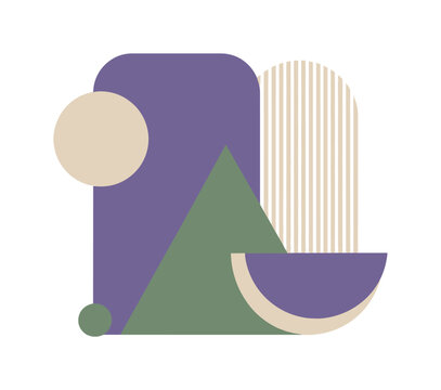 Modern abstract composition with rounded purple block and geometric shapes