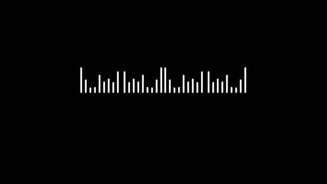 Abstract audio wave digital frequency. Sound wave animated audio waveform spectrum animation. Audio visualizer animation, white waveform spectrum line, music equalizer bars motion graphic, 4k
