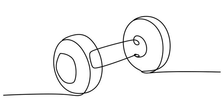 Continuous single line drawing of a dumbbell gym weight for fitness training