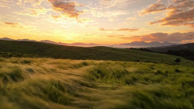 Golden Sunset Over Rolling Hills | Cinematic Drone Landscape 8 Seconds