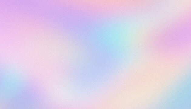 Abstract soft pastel background with dreamy glowing light, delicate pink, lavender purple, sky blue and peach smooth organic gradient with vintage grainy noise texture