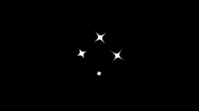 White twinkle star animation with cartoon doodle sparkles,glowing shinning twinkle stars, sparkle, Starry night, 2D shining twinkle effect on black screen background.