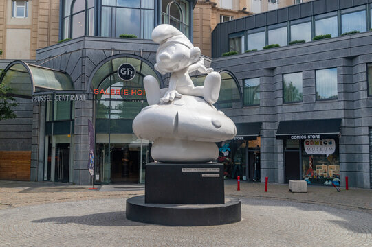 Brussels, Belgium - June 13, 2026: Smurf statue in Brussels.