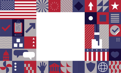Obraz premium Election Day Background. Election 2026 American Political Background vector illustration. Vote. Every voice matters. Vector banner template for US election. Election day