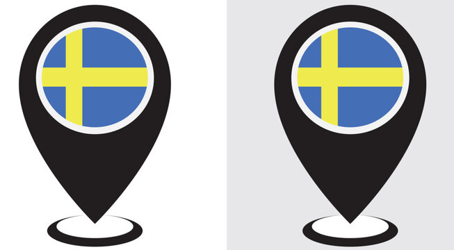 The Two location pin design flag of the Sweden vector and illustration with the white and grey background 
