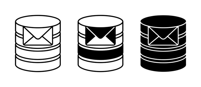Email Database Icons, Mail Server Storage Vector Graphics, Communication Data Storage Symbols