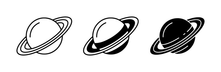Saturn Planet Icons, Cosmic Celestial Body Graphics, Ringed Planet Symbols, Space Exploration Vector Set © Farhan