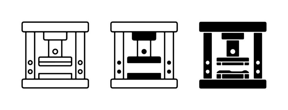 Industrial Press Machine Icons, Heavy Duty Stamping Equipment, Manufacturing Tool Vector Graphics