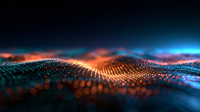 Abstract Glowing Digital Particle Wave Technology Background
