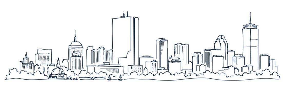 Boston, Massachussets skyline vector illustration, downtown cityscape