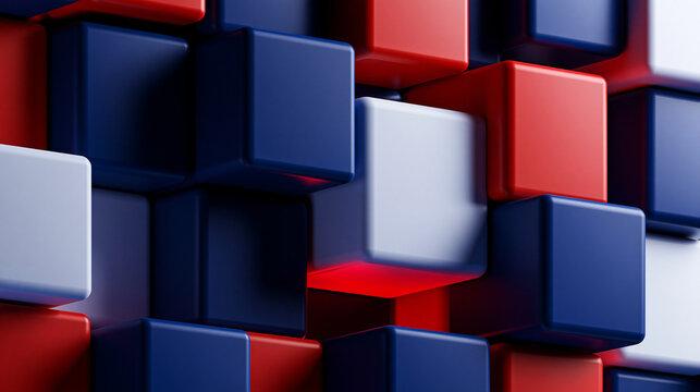 Glowing Cube Standing Out in Abstract 3D Geometric Pattern
