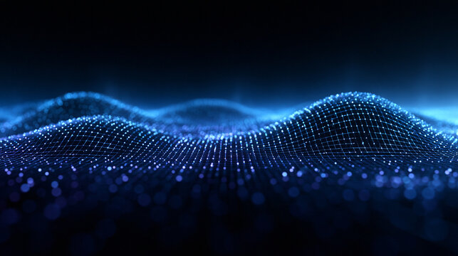 Abstract Futuristic Blue Digital Network Wave Mesh Background