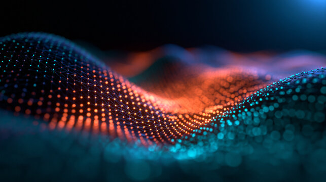 Abstract Digital Data Wave with Glowing Particles and Mesh Network