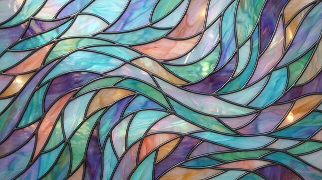 Colorful abstract stained glass pattern with flowing wave design