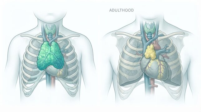 This visual representation shows the lymphatic system and involution anatomy highlighting lymph nodes and vessels in the human body.