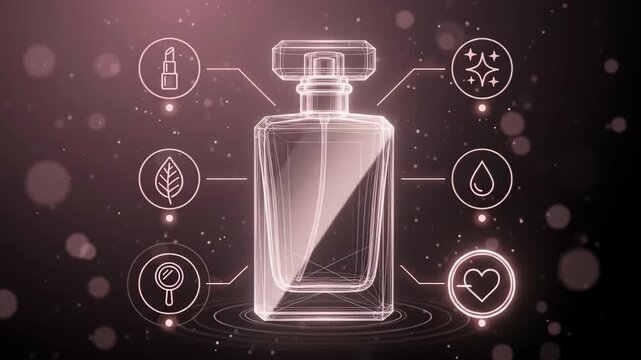 Perfume bottle glowing with connected icons