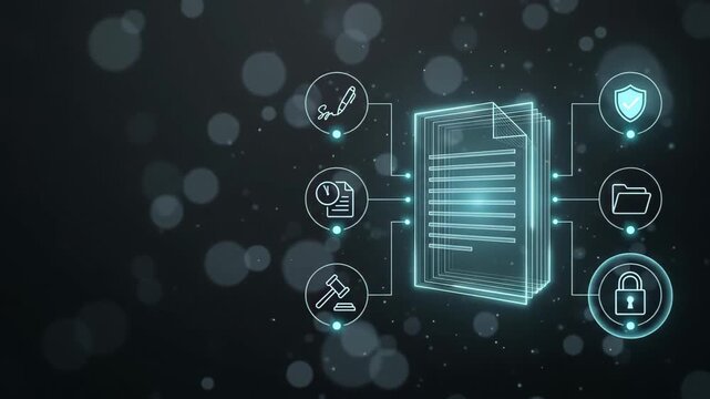 Digital document processing system in futuristic tech interface