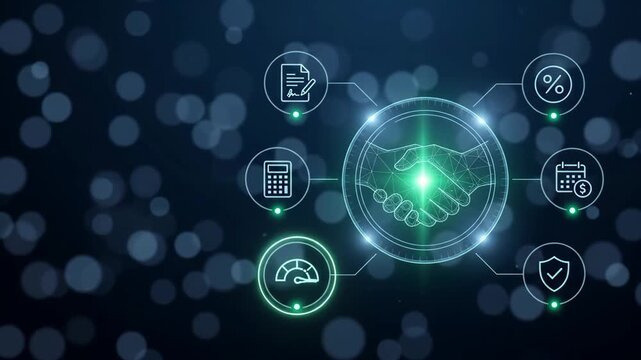 Digital handshake interface activates with glowing elements