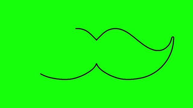 Black outline of mustache drawing itself on bright green background simple animation for social media.
