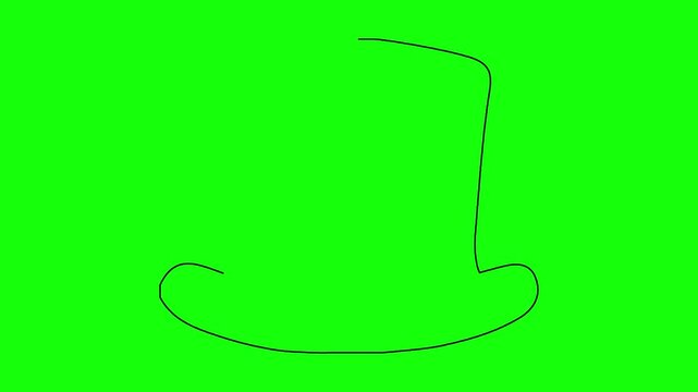 Top hat drawing animation showing continuous single line art style against bright green screen background.