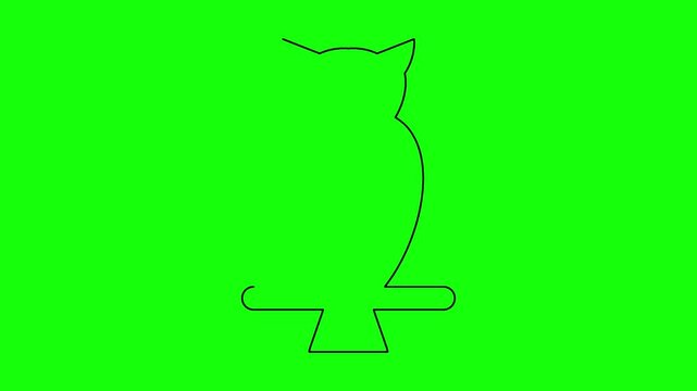 Minimalist continuous line art drawing of owl perched on branch in motion on green screen background.
