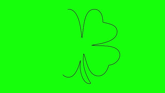 Four leaf clover drawing process in single line art style on green background for st patricks day.