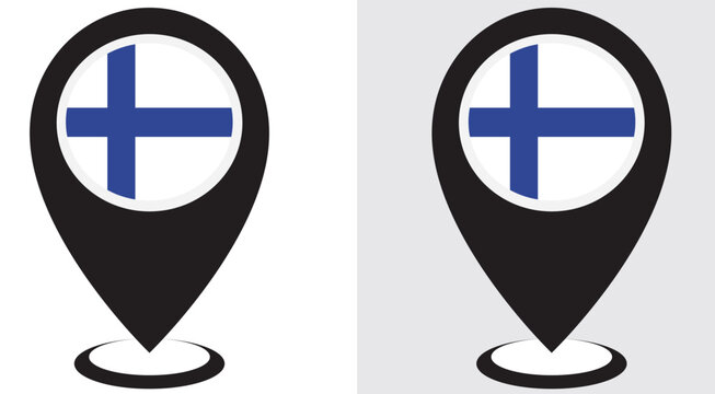 Finland flag vector and illustration the design is two side location pin with the white and grey background 