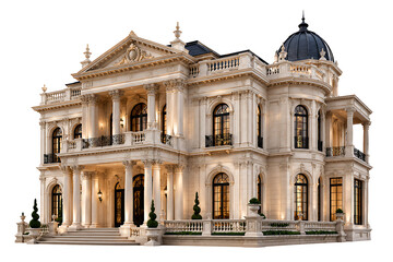 Fototapeta premium Grand luxury classical mansion palace exterior with elegant architecture isolated on white background