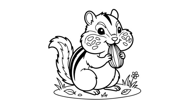 Cute chipmunk holding sunflower seed in a natural outdoor setting