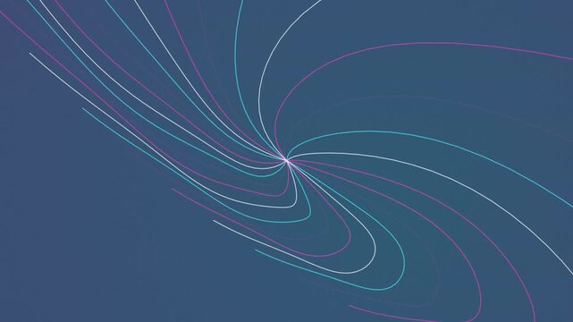 Abstract Parametric Floral Bloom Animation with Rotating Curved Lines on Dark Blue Surface