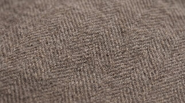 Close-Up of Brown Tweed Herringbone Wool Fabric Texture