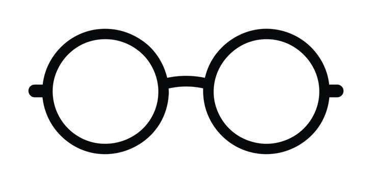 Round Glasses Symbol: A simple, minimalist graphic of round-framed eyeglasses, ideal for representing vision, knowledge, or style.