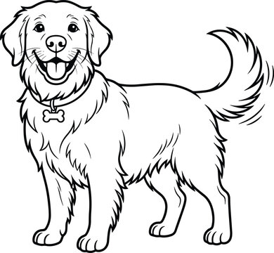 Happy golden retriever dog coloring page vector illustration for kids and pet lovers