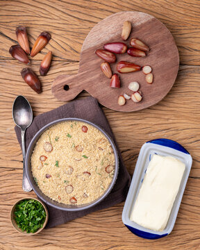 Fafora de pinh&atilde;o, typical brazilian sidedish on a bowl over wooden table