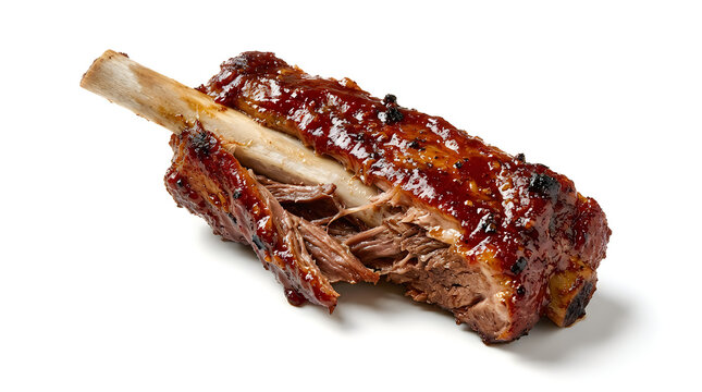 Grilled barbecue beef ribs with charred edges and sauce on bone