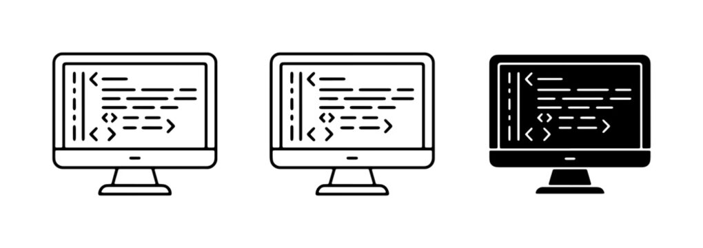 Computer Screen with Code Icons, Programming Display, Software Development Symbols, Digital Technology Icons
