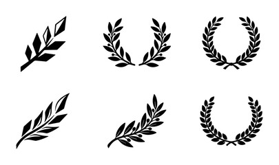 Obraz premium Laurel Wreath and Branch Vector Icons, Vintage Award Symbols, Black and White Decorative Elements for Recognition and Victory