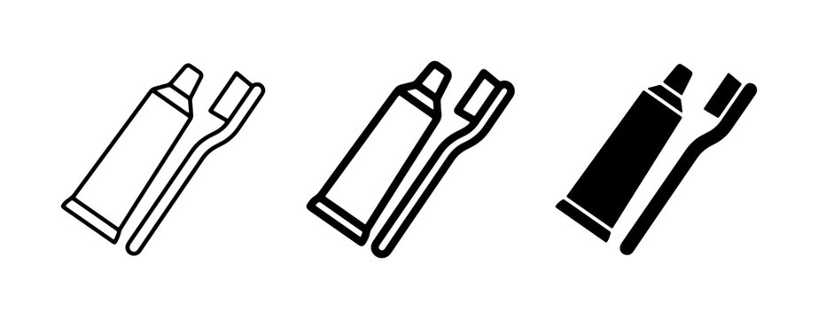 Toothbrush and Toothpaste Icons Set, Dental Hygiene Symbols, Oral Care Vector Graphics for Health and Wellness