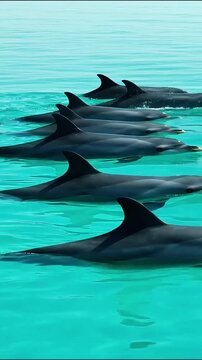 Pod of dolphins swimming gracefully through turquoise blue ocean water on a sunny day dolphin sea marine mammal pool dolphin sea marine mammal pool