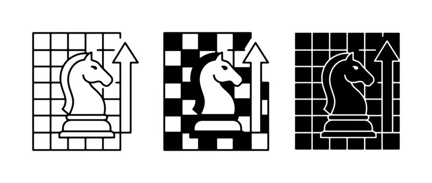 Chess Knight Strategy Icons, Business Growth and Success Symbols, Vector Icons for Planning and Analytics