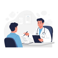 Fototapeta premium Doctor Consulting Patient With Medical Papers Discussion