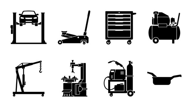 Automotive Repair Tools Set, Car Service Equipment Icons, Garage Workshop Gear Collection, Mechanic Equipment Vector Graphics