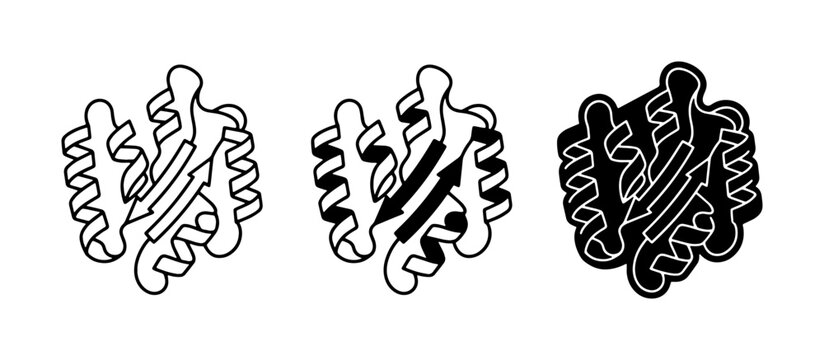 Protein Structure Diagrams, Molecular Biology Icons, Scientific Illustration Set