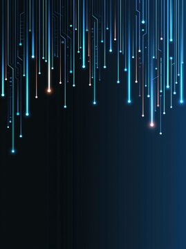Glowing data lines on a dark background form a futuristic network pattern with blue and pink light trails for technology and software concepts.