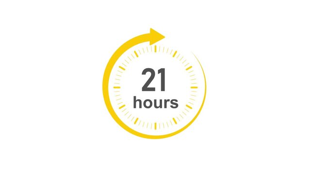 Clock 21 hours icon, Clock Face Timer . isolated on transparent background with alpha channel Clock , timer time passage waiting time animation (4K) , 21 hours. Overlay 4k video animation ,