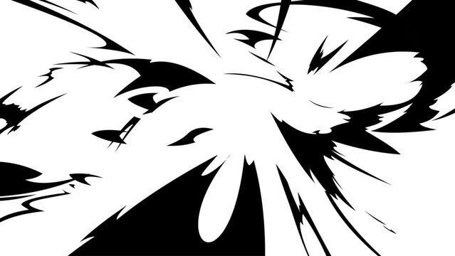 Abstract black manga impact burst with dynamic brush splash, comic explosion effect and powerful anime action energy isolated on transparent background. Perfect for manga, comics.