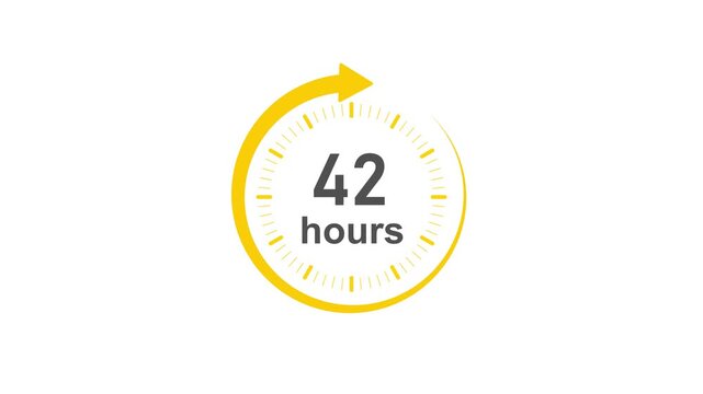 Clock 42 hours icon, Clock Face Timer . isolated on transparent background with alpha channel Clock , yellow circular ,timer time passage waiting time animation (4K) , 42 hours. Overlay 4k video 