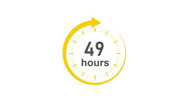 Clock 49 hours icon, Clock Face Timer . isolated on transparent background with alpha channel Clock , yellow circular ,timer time passage waiting time animation (4K) , 49 hours. Overlay 4k video anima