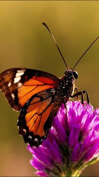 Close up of an orange butterfly pollinating a pink clover flower pollination process butterfly feeding clover blossom insect wings floral nectar